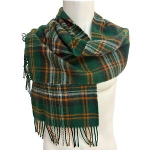 Clans of Scotland Wool Tartan Scarf Made in Scotland 🇬🇧 Green Plaid Fringed